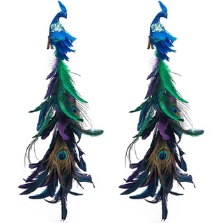 19'' Blauer Pfau Weihnachtsschmuck mit Clip, Geschlossener Schwanzfedervogel mit Glitzer, Deko-Set für Weihnachtsbaum (2Pcs)