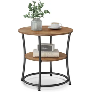 VASAGLE Beistelltisch rund, 2-stufiger Couchtisch, Stahlrahmen