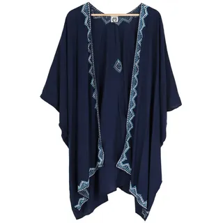 Guru-Shop Kimono Kurzer bestickter Sommer Kimono, Kaftan,.., alternative Bekleidung blau