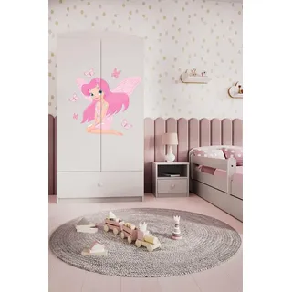 Raumhirsch Furniture Kinderkleiderschrank mit liebevollen Motiven - Kleiderschrank für Kinder (Kinderzimmerschrank für Mädchen, Mit Ablagefächern & Kleiderstange) hochwertige Verarbeitung, sanfte Farben, verschiedene Designs weiß