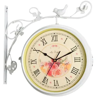Milageto Doppelseitige Bahnhofsuhr, Vintage-Wanduhr mit Halterung, wasserdichte Gartenuhr für den Außenbereich, Retro-Eisenbahnhofsuhr, 36 cm, große Hängeluhr für den Innen- und Außenbereich, Stil g