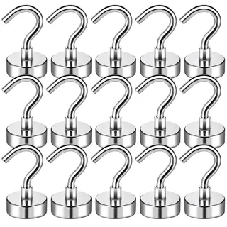 Grtard Magnethaken Extra Stark 15 Stück, 10 kg+ Neodym Magnet Haken | Magnetische Haken für Werkstatt, Camping, Grill, Kreuzfahrt, Garage, Küche, Kühlschrank, Spind, Wohnmobil und Lagerraum