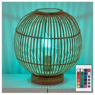 GLOBO LIGHTING LED Tischleuchte, Leuchtmittel inklusive, Warmweiß, Farbwechsel, RGB, Tischleuchte Bambus Boho Leuchte Nachttischlampe Kugellampe braun