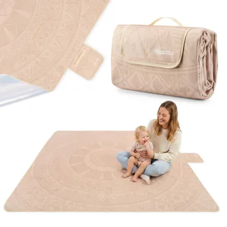 HyperMotion Picknickdecke XXL 200x200 cm Boho wasserfest Beige
