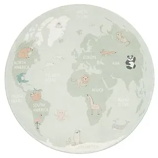 Little Olly Kinderteppich Rund - Globe Mint - Ø 100cm | - Krabbeldecke - Spielmatte - Children's room - Jungen - Mädchen