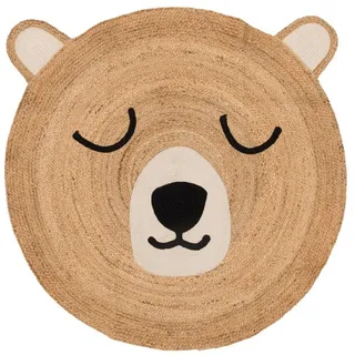 4LIVING Kinderteppich Juteteppich mit Teddybär, Ø 120 cm, Höhe: 5 mm braun