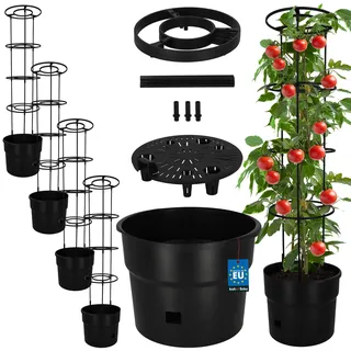 KOTARBAU® 4er Set Tomaten Rankhilfe - Anzuchttöpf - ⌀ 35 cm H: 128 cm - Pflanzkübel - Blumenkasten - Rankhilfe Gurken - Tomatenanzuchttopf mit Leiter für Balkon - Anthrazit