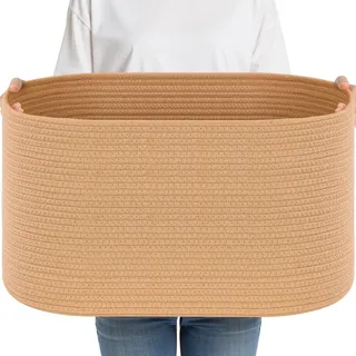 Otauoaea 65L Aufbewahrungskorb, Wäschekorb Geflochtenaus Baumwolle mit Griffen, Wäschekorb Geflochtener Korb Aufbewahrungskorb Kinder, Korb Aufbewahrung für Decken, Baby Spielzeug(Braun)