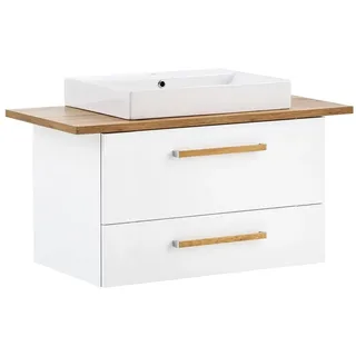 Lomadox Waschtisch DABO-04, weiß mit Landhaus-Eiche 102,2/61,5/50 cm weiß