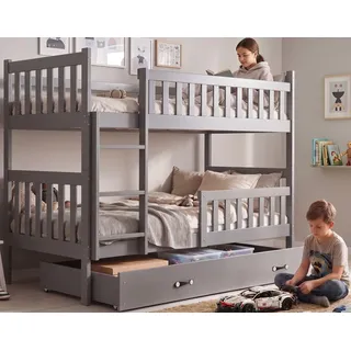 Interbeds Etagenbett 190x90 cm Hochbett Stockbett Holzbett mit Schublade Kiefernholz Kinderbett Jugenbett mit Lattenrost und Rausfallschutz (grau, 190x90)