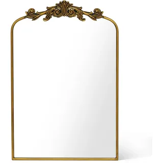 Awhtixbo Gold Barock Spiegel Antik-Vintage mit Goldrand & Bögen Dekorativer Halbrund Spiegel als Wanddekoration für Wohnzimmer, Flur Prunkvoller Wandspiegel im Barockstil 60x90 cm