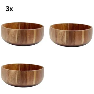 Bricard Servierschüssel Tiefe Massivholz-Salatschüssel in Block-Optik Akazie Holz Ø 22 cm, (3-tlg) braun