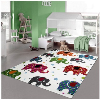Teppich Kinderteppich Teppich bunte Elefenten Multicolour, Teppich-Traum, rechteckig, Fußbodenheizungsgeeignet, Allergiker geeignet bunt|weiß