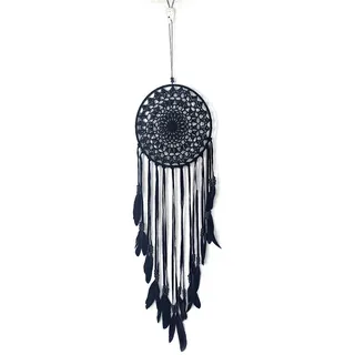 Asudaro Große Boho Traumfänger Feder Dreamcatcher Makramee Wandbehang Ornament Vintage Hochzeit Hauptdekorationen 20cm Kreis 75-80cm Lang Schwarz