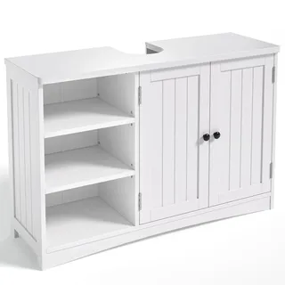 Bealife Waschbeckenunterschrank, Badezimmerschrank 90 x 30 x 60 cm, mit 2 Türen, 5 Fächern und höhenverstellbarem Einlegeboden in 3 Stufen, Magnetverschluss, viel Stauraum, wasserabweisend (Weiß)