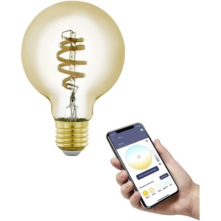 EGLO connect.z Smart-Home LED Leuchtmittel E27, G80, ZigBee, App und Sprachsteuerung Alexa, dimmbar, Lichtfarbe einstellbar (warmweiß-kaltweiß), 360 Lumen, 5 Watt, Vintage-Glühbirne amber