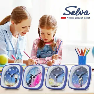 SELVA Kinderwecker Sternen Schleichende Sekunde lautlos, analog, für Kinder - Weckwiederholung. - Blau