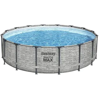 Steel Pro MAXTM Solo Pool ohne Zubehör Ø 488 x 122 cm, Steinwand-Optik (Cremegrau), rund