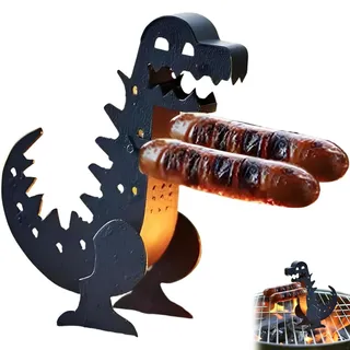 YZBBSH Dinosaurier-Hot Dog-Grill-Wursthalter, Grillgabeln, Edelstahl, Hot Dog-Regal, lustiger, wiederverwendbarer Dino-Spieß für Outdoor-Grillen, Picknick und Camping