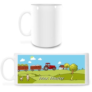 Manutextur Tasse mit Namen - personalisiert - Motiv Traktor - viele Farben & Motive - weiß - persönliches Geschenk mit Wunsch-Motiv und Wunsch-Name