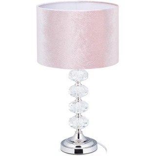 Relaxdays Tischlampe, Samt und Kristall, HxD: 47 x 26 cm, E14-Fassung, Nachttischlampe, indirekte Beleuchtung, rosa