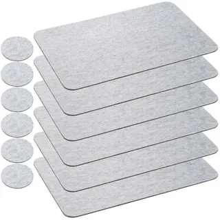 Rosenstein & Söhne Filzgleiter: 12er-Filz-Set: 6 Matten mit 45x30cm & 6 Untersetzer m. 10cm, hellgrau (Platzmatten Filz, Tasse Tischdeko Topf Pfanne Teller, Teegläser)