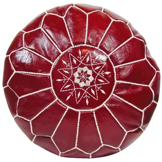ALMADIH Pouf Leder Pouf Marokkanischer Echtleder Handarbeit Sitzsack rot