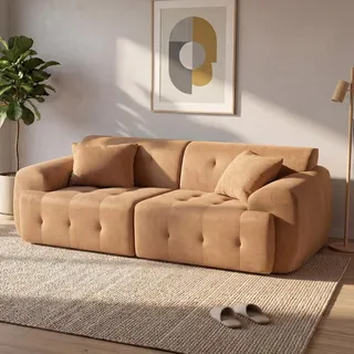 COMHOMA Sofa 2 Sitzer, 180 x 86 x 40 cm Bodensofa, Couch mit Rückenlehne, Kissen und Armlehne, Modernes Stoffsofa für Wohnzimmer, Wohnung, Büro,... - Braun