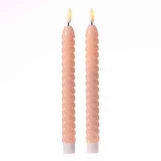 LED Stabkerzen Twist Tafelkerzen gedreht Echtwachs 25cm Timer rosa 2St