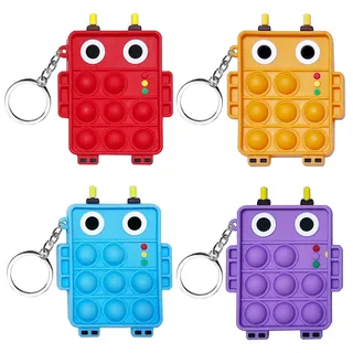 Steemjoey 4 Stück Pop Push It Fidget Toy, Mini Silikon Spielzeug mit Schlüsselanhänger Toys, Poppet Bubble Finger Toys Autismus ADHS Squeeze Toys Stress Reliever Anti-Angst für Kinder Erwachsene