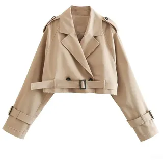 Wablissia Cropped-Trenchcoat für Damen, kurz, Damen, Frühlingsjacke, lässig, Revers, Oberbekleidung, Top, lockere Passform, schwarzer Khaki-Mantel, Herbstmode, kurzer Blazer, leicht, langärmelig
