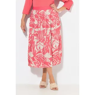 Ulla Popken Plisseerock Plissee-Midirock bedruckt A-Linie Elastikbund rosa|rot 54/56
