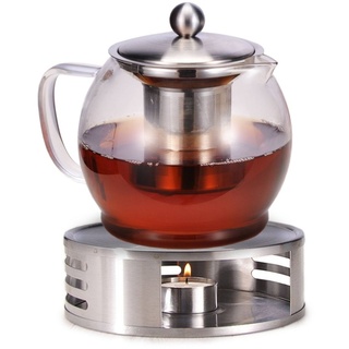 Teekanne Glas mit Edelstahl Stövchen Teebereiter Siebeinsatz Sieb Teewärmer 1,2l