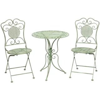 aubaho Gartentisch Gartenset und 2 Stühle Eisen Antik-Stil Gartenmöbel grün Bistroset