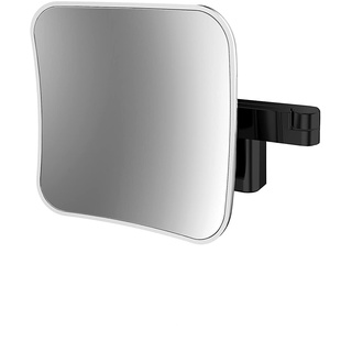 Emco EVO LED Kosmetik- und Rasierspiegel am Doppelgelenkarm, eckiger Kosmetikspiegel mit Beleuchtung zur Wandmontage, dimmbarer Vergrößerungsspiegel (5-Fach)