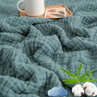 NNBWLMAEE Musselin Decke, 2026 New Sanfte Musselindecke Erwachsene Sommer, 100% Aus Natur Baumwolle, Weiche & Atmungsaktive Muslin Blanket füR Kinder, Perfekt füR Bett, Sofa (Dunkelgrün,130 * 150cm)