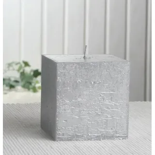Rustik-Stumpenkerze, viereckig, 7,5x7,5x7,5 cm Ø Silber-metallic