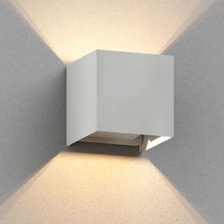ledscom.de Wandleuchte CUBEL für außen, weiß, IP65, Up & Downlight + LED Lampe 501lm, warmweiß