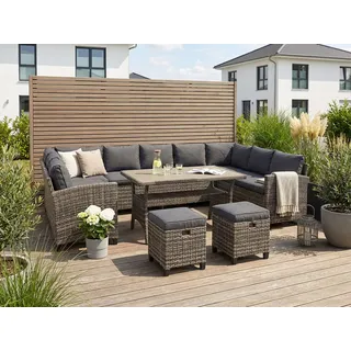 Gartenlounge-Set KONIFERA "Rotterdam", grau, Polyrattan, Sitzmöbel-Sets, Gartenmöbel-Set, Polyrattan, Stahl, Tischplatte aus Nonwood