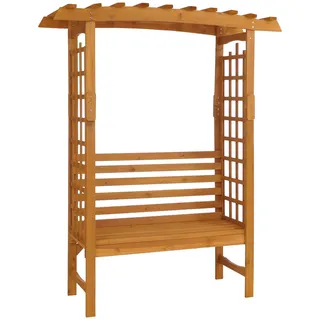 Rosenbogen Mit Sitzbank Hhg-089, Gartenbogen Rankhilfe Bank Gartenbank Holz Mvg-zertifiziert 201x160x60cm Natur