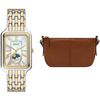Fossil Damen Raquel Zweifarbige Edelstahl Uhr und Jolie Tasche Braun, Set