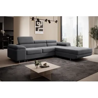 thematys Ecksofa ALVARO 250 x 183cm mit Schlaffunktion & Bettkasten –, L-Sofa mit 4 verstellbaren Kopfstützen, Strukturstoff (Inari), Cord (Poso), Leder (Soft), Leder (Soft)/Velours (Sawana) - L-Form, Wohnlandschaft, 250 cm breit grau