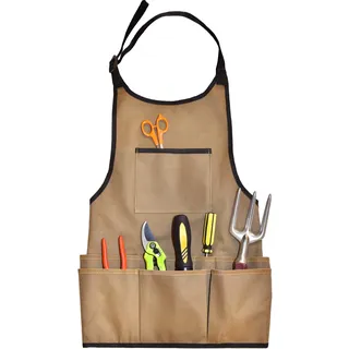 Oxford-Stoff Garten Schürze - 14 Taschen Wasserdichte Gartenschürze für Frauen mit Taschen - Multifunktionale Schürze für Gartenarbeit, Kochen, Putzen und Holzarbeiten - Braune Gartenschürze - Einheitsgröße