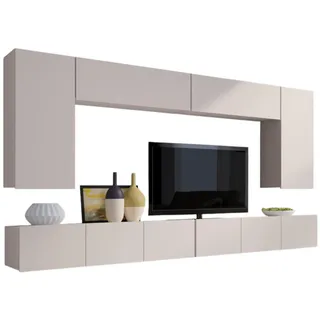 Compleo Wohnwand CALABRO Modern und elegant design, 6er-Set, 2x TV-Lowboard, 2x Wandregal, 2x Hängekommode beige