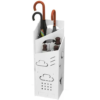 PPGE Home Regenschirmständer, Weiß, Holz-Kunststoff, Regenschirmstander, Regenschirm-aufbewahrungsregal, Modern Simplicity, Zweilagiger Schirmständer, für Langschirm und Taschenschirm, Platzspare