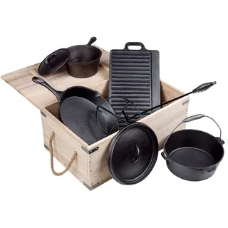 46025 Dutch Oven Gusseisen Topf Set für den Grill 9-teilig Kochtopf Pfanne