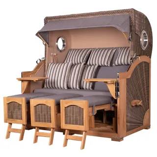 bene living Strandkorb Ammersee Grande XXL Teak - PE grau - Modell 544, BxTxH: 170x95x170 cm, Volllieger ca. 175 Grad, Ostsee-Strandkorb, inkl. Liftersystem und Bullaugen grau