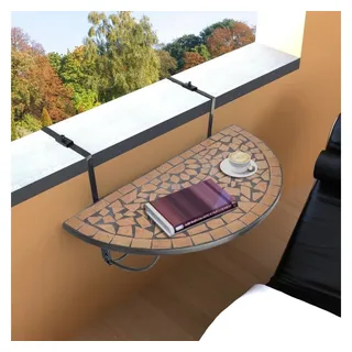 furnicato Gartentisch Halbrunder Mosaik-Balkontisch 76x56x64 cm Terrakotta Schwarz (1-St), Klappbarer Outdoor-Tisch mit Halterung für Geländer bis zu 18 cm braun 76 cm x 64 cm x 56 cm