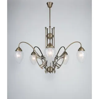 Licht-Erlebnisse Pendelleuchte D266, ohne Leuchtmittel, Messing massiv Glas E27 H: max. 110 cm in Berliner Blau Jugendstil blau|bunt