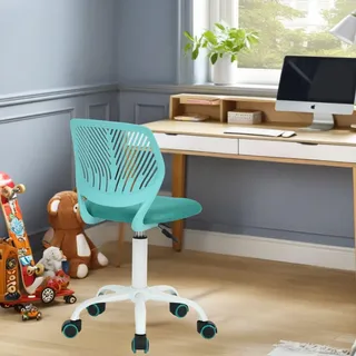 FurnitureR Kinderzimmer Schreibtischstuhl ergonomisch, höhenverstellbarer Drehstuhl ohne Armlehnen, Netzrückenlehne, Metallfuß mit Rollen, Sitz 38x40cm, Rückenlehne 32cm, 130kg tragbar, Grün